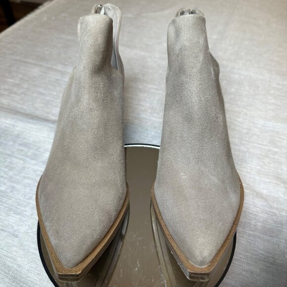 Vince Camuto Gigietta Taupe Leather Ankle Boots Women’s Size 9M Block Heel Zip - Picture 2 of 9